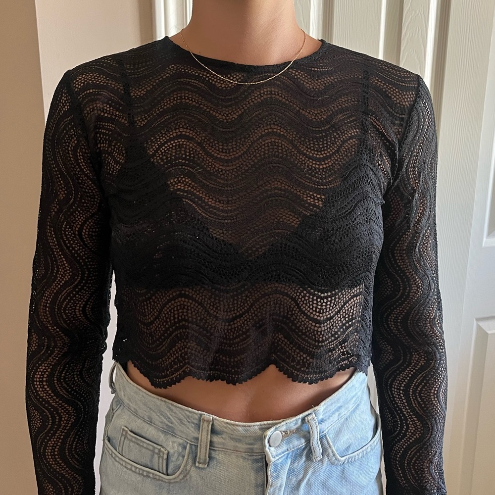 Zara Black Sheer Lace Crop Top